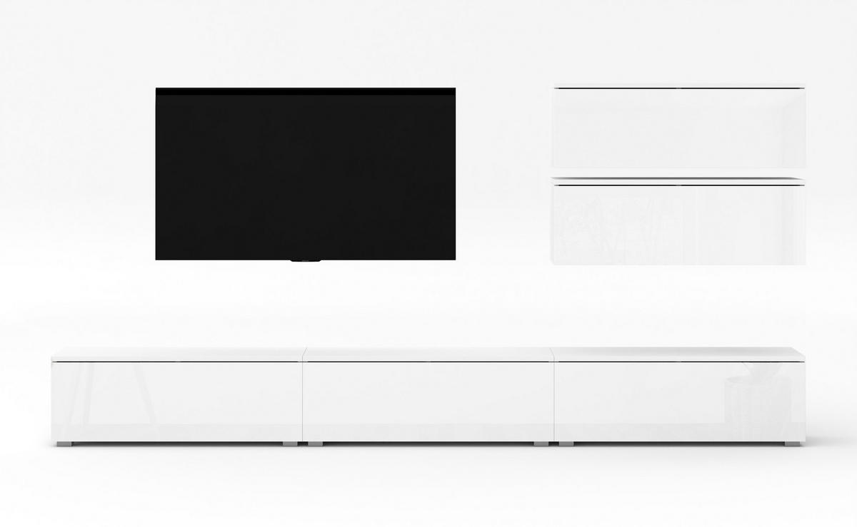 WOHNWAND Loriano V Weiß Matt Hochglanz 300/104,5/32 cm – Hängend und Stehend - Weiß, Holzwerkstoff/Kunststoff (300/104.5/32cm) - AX Living