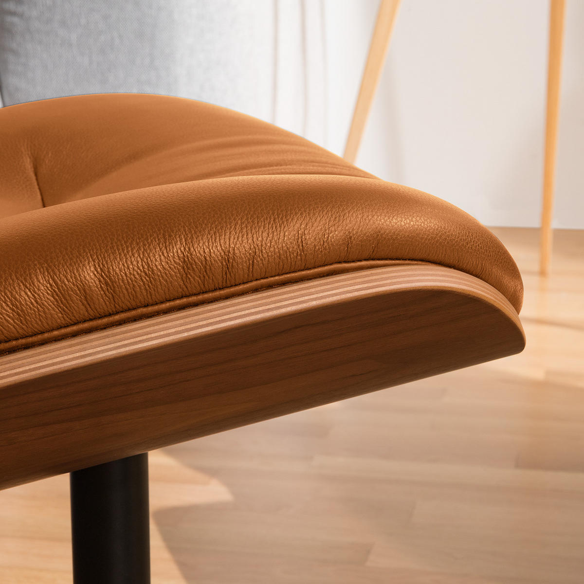 POLSTERHOCKER - Cognac/Schwarz, Leder/Metall (44/39/42cm) - home24