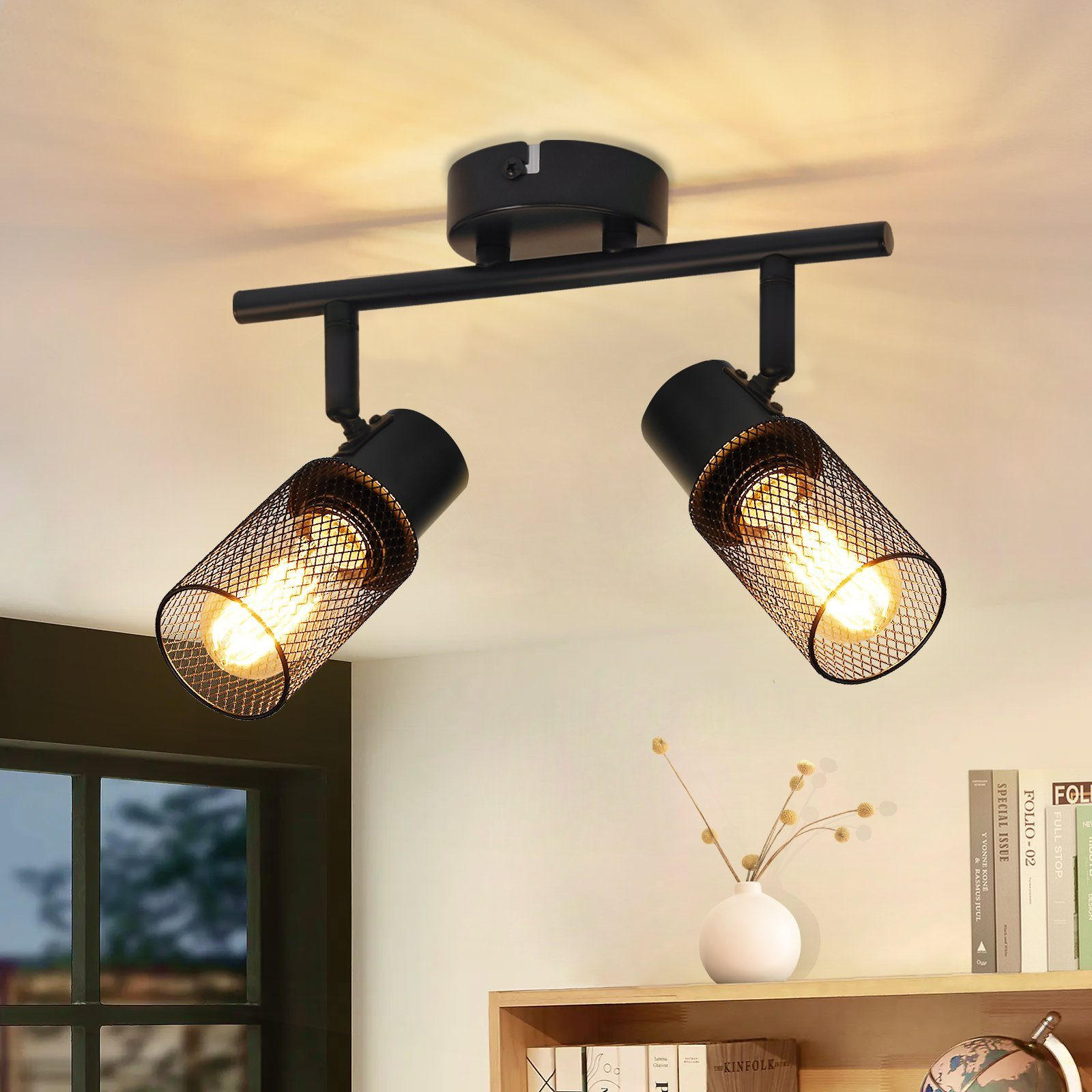 DECKENLEUCHTE Käfig 2-flammig 30/16/21 cm - Schwarz, Metall (30/16/21cm) - Nettlife