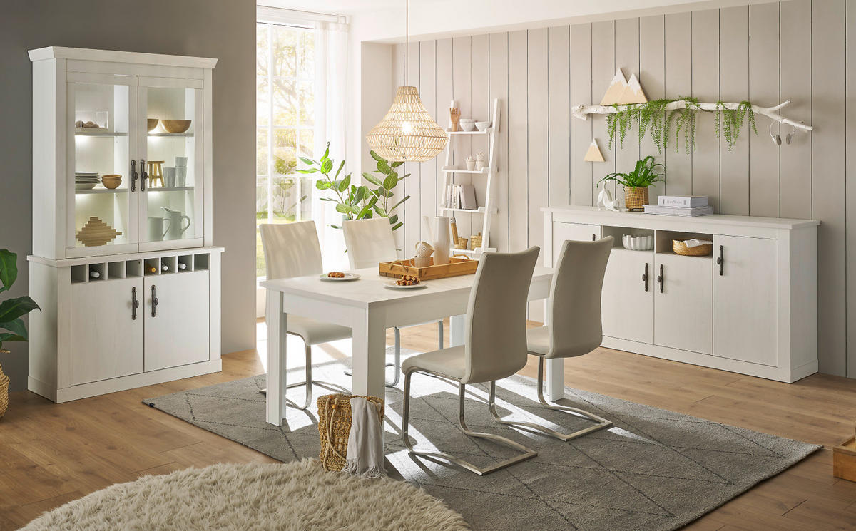 VITRINE weiß Pinie Landhaus, Vitrinenschrank 70 x 146 cm, Soft-Close-Funktion - Weiß, Holzwerkstoff/Kunststoff (72/146/38cm) - Furn.Design