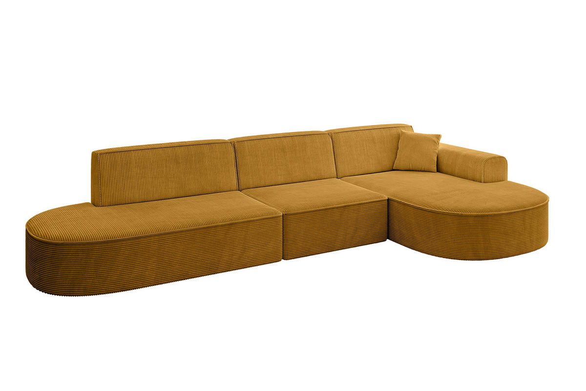 ECKSOFA Ottomane Rechts MARI-L2 - 317x163x73,5 cm Senfgelb Cord - Gelb/Schwarz, Holzwerkstoff/Kunststoff (317/163cm) - ALTDECOR