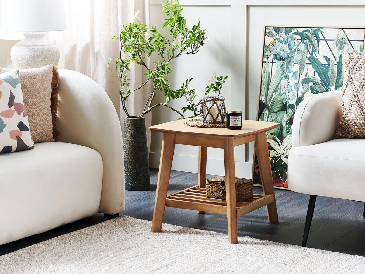 BEISTELLTISCH heller Holzfarbton quadratisch 50/50 cm Tulare - Hellbraun, Holz (50/50/50cm) - Beliani