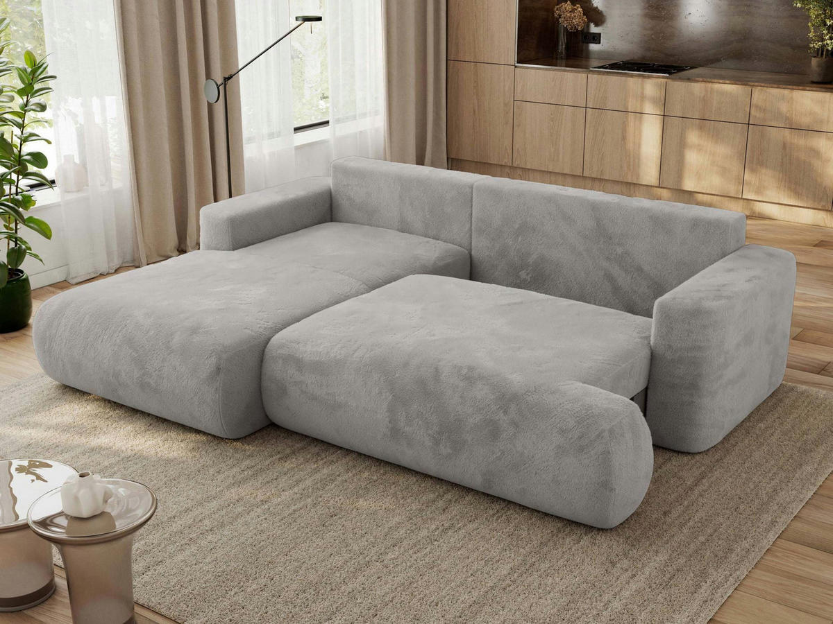 ECKSOFA OVO L Hellgrau Plüsch - Links Seite - Hellgrau/Schwarz, Kunststoff/Textil (271/195cm) - MKS