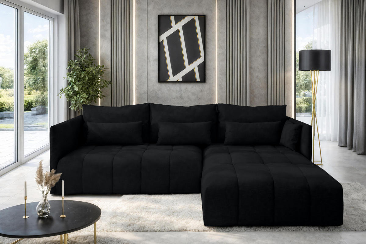 ECKSOFA L Form Gaziante Anthrazit 248/180/83 cm – mit Bettkasten - Schwarz, Kunststoff/Textil (248/180cm) - AX Living