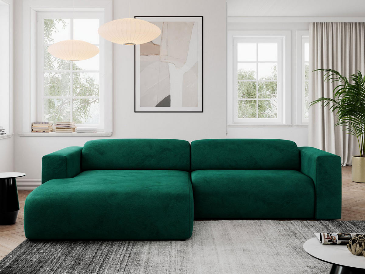 ECKSOFA PASADENA Dunkelgrün Velvet - Links Seite - Dunkelgrün/Schwarz, Kunststoff/Textil (288/180cm) - MKS