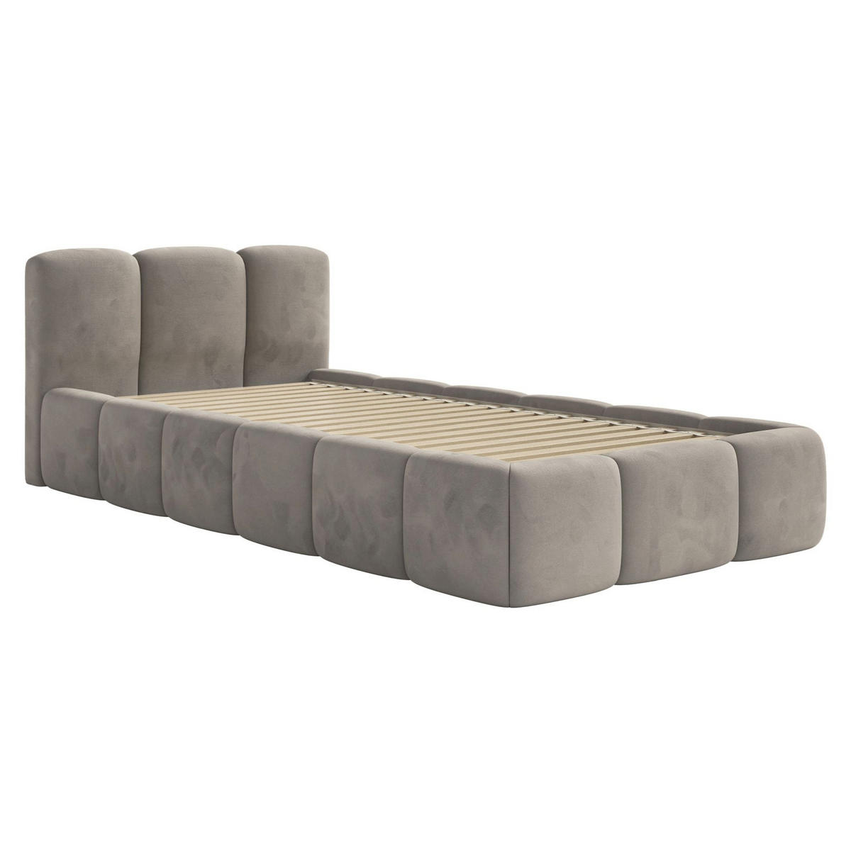 POLSTERBETT Cloudy Low Hellgrau Samt, 90x200 cm - Hellgrau/Schwarz, Kunststoff/Textil (90/200cm) - Selsey