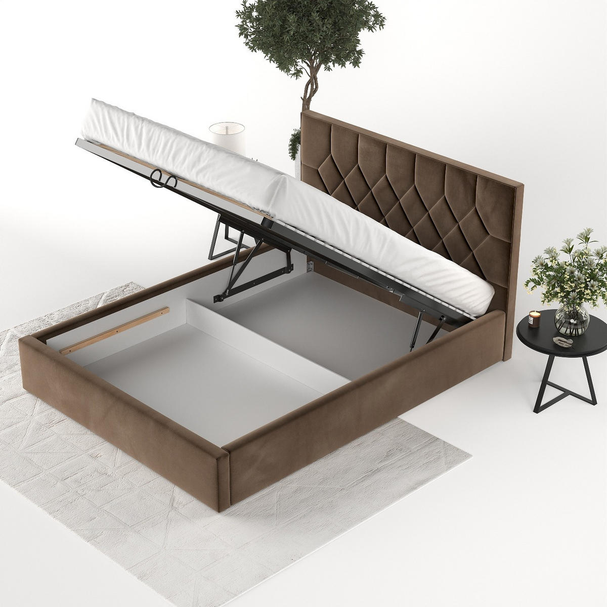 POLSTERBETT Brisa 140/200 cm Braun im Kronos Stoff - Schwarz/Naturfarben, Holz/Holzwerkstoff (140/200cm) - AltaBeds