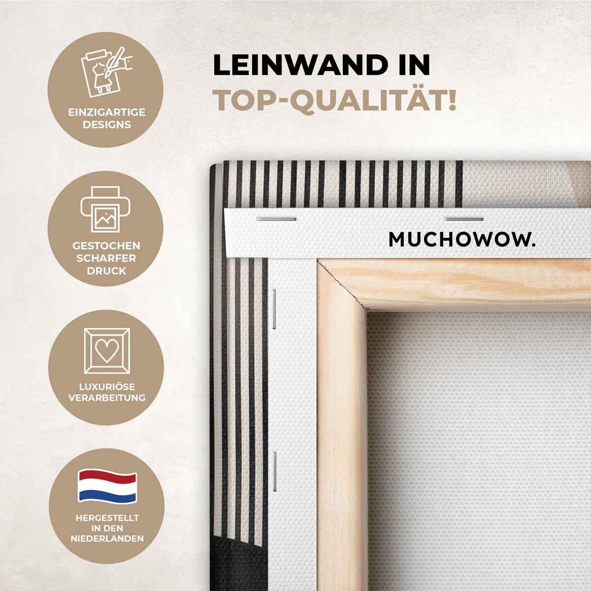 LEINWANDBILD Abstrakt - Japandi - Beige - Modern 30x40 cm - Schwarz, Textil (30/40cm) - MuchoWow