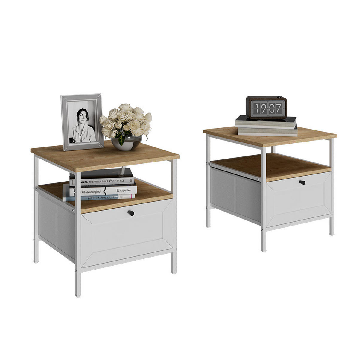 NACHTTISCH Lunis Weiß 45 x 47 cm 2er Set - Weiß, Holzwerkstoff (45/47/45cm) - Vicco