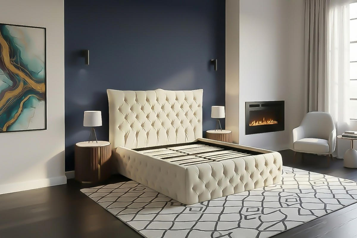 POLSTERBETT BERTINI Cremeweiß Velvet - Creme/Weiß, Textil (180/200cm) - KAWOLA