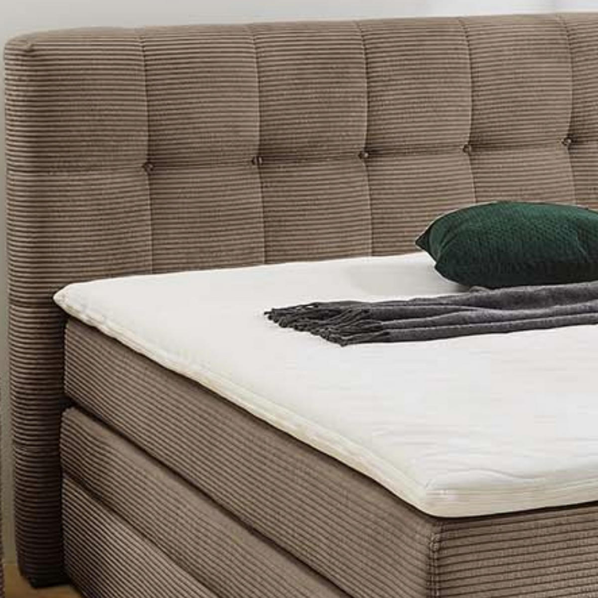 BOXSPRINGBETT 140x200 cm, 7-Zonen-Tonnentaschen-Federkernmatratze H3, Topper, Bonell-Federkern, großer Bettkasten, Cord Braun Taupe / 20037 - Schwarz/Braun, Kunststoff/Textil (140/200cm) - luma-home