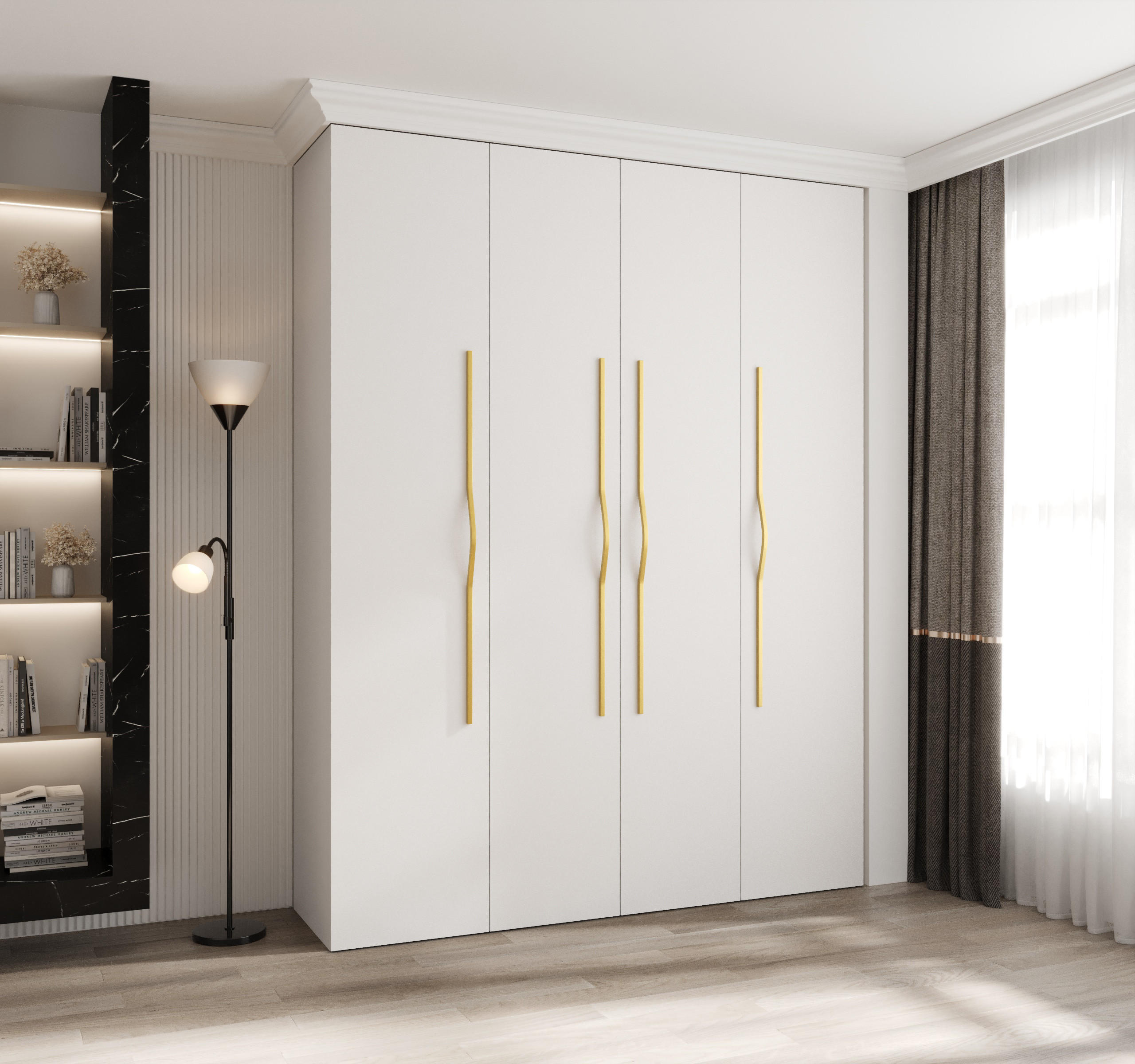 DREHTÜRENSCHRANK 245,5/190/40 4-türig - Goldfarben/Weiß, Holz/Metall (190/245.5/40cm) - Abiks Möbel