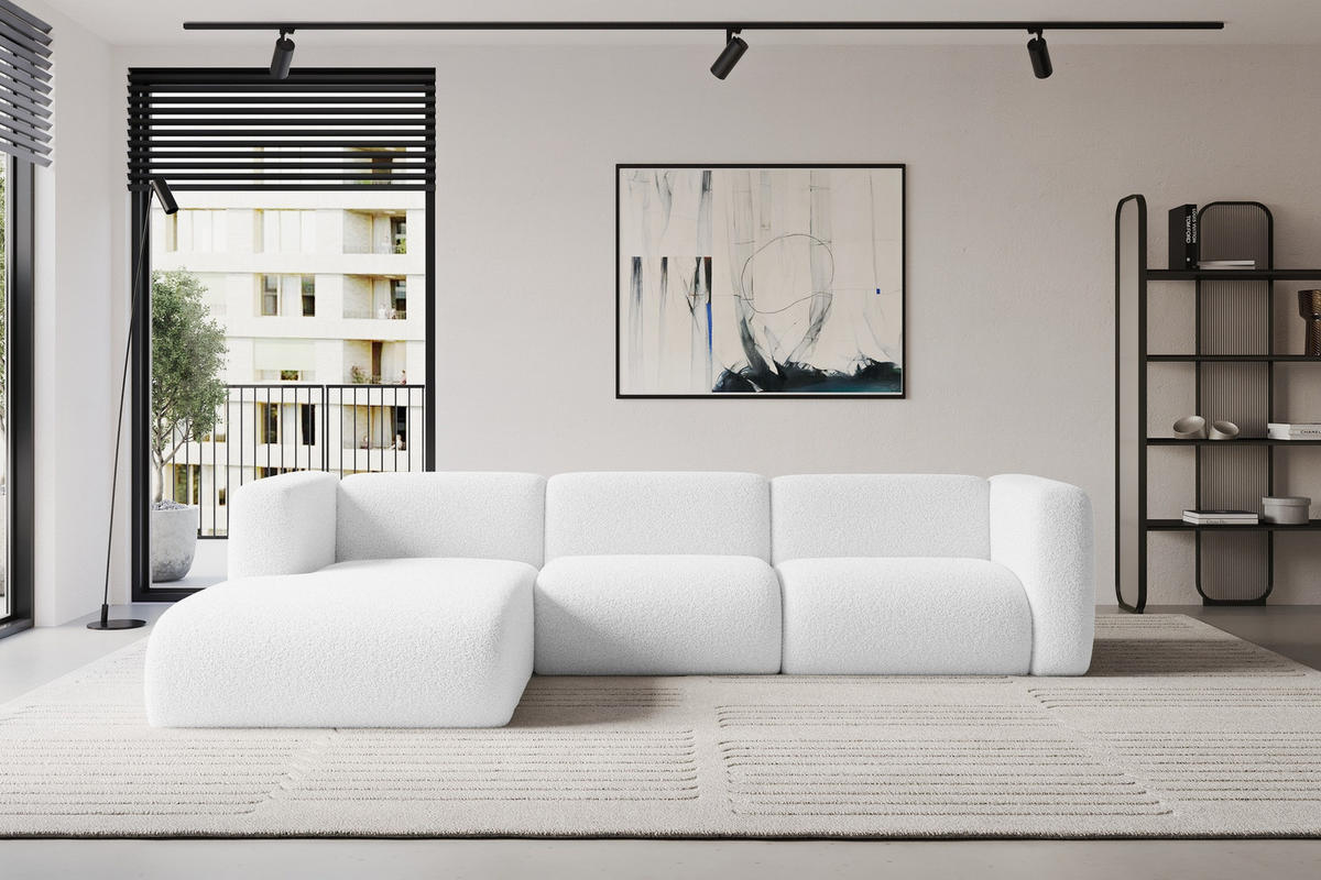 ECKSOFA Ottomane Links MIRA-L2 318x179x89 Weiß Bouclé - Schwarz/Weiß, Holzwerkstoff/Kunststoff (318/179cm) - ALTDECOR