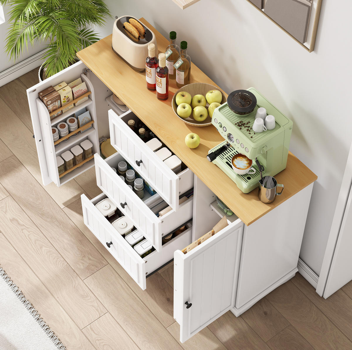 SIDEBOARD 126/40/86 cm Weiß aus MDF mit 3 Schubladen und Türen - Weiß, Holzwerkstoff (40/86/126cm) - OKWISH