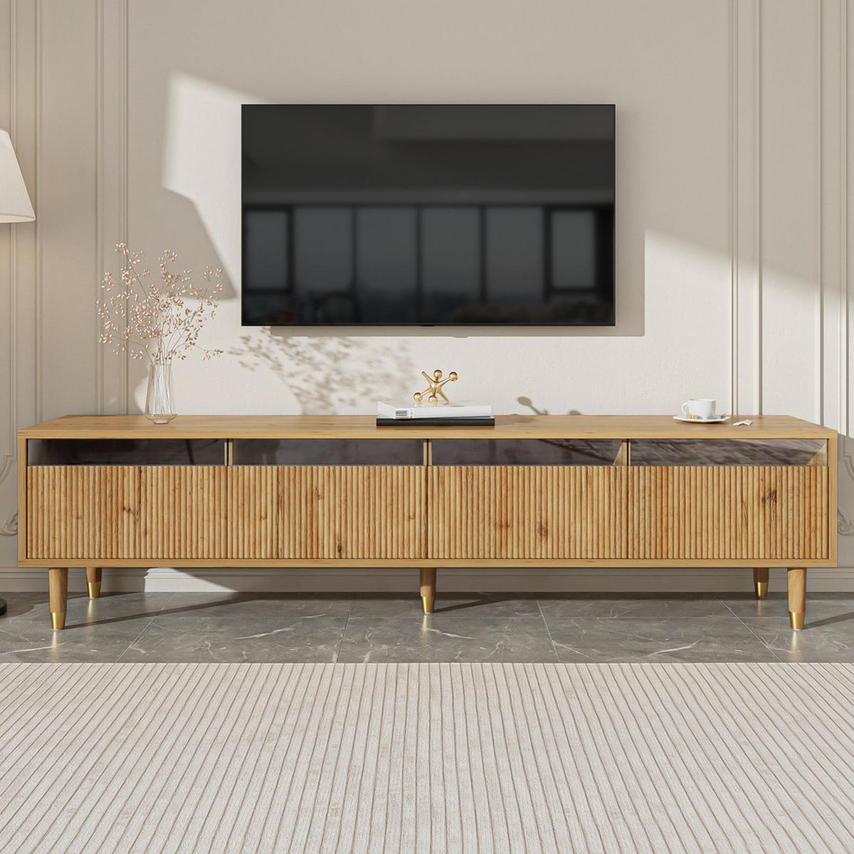 TV-SCHRANK 178cm Holzoptik 4 Schubladen MDF Acryl - Braun, Holz (43.18/12.06/187.96cm) - FLIEKS