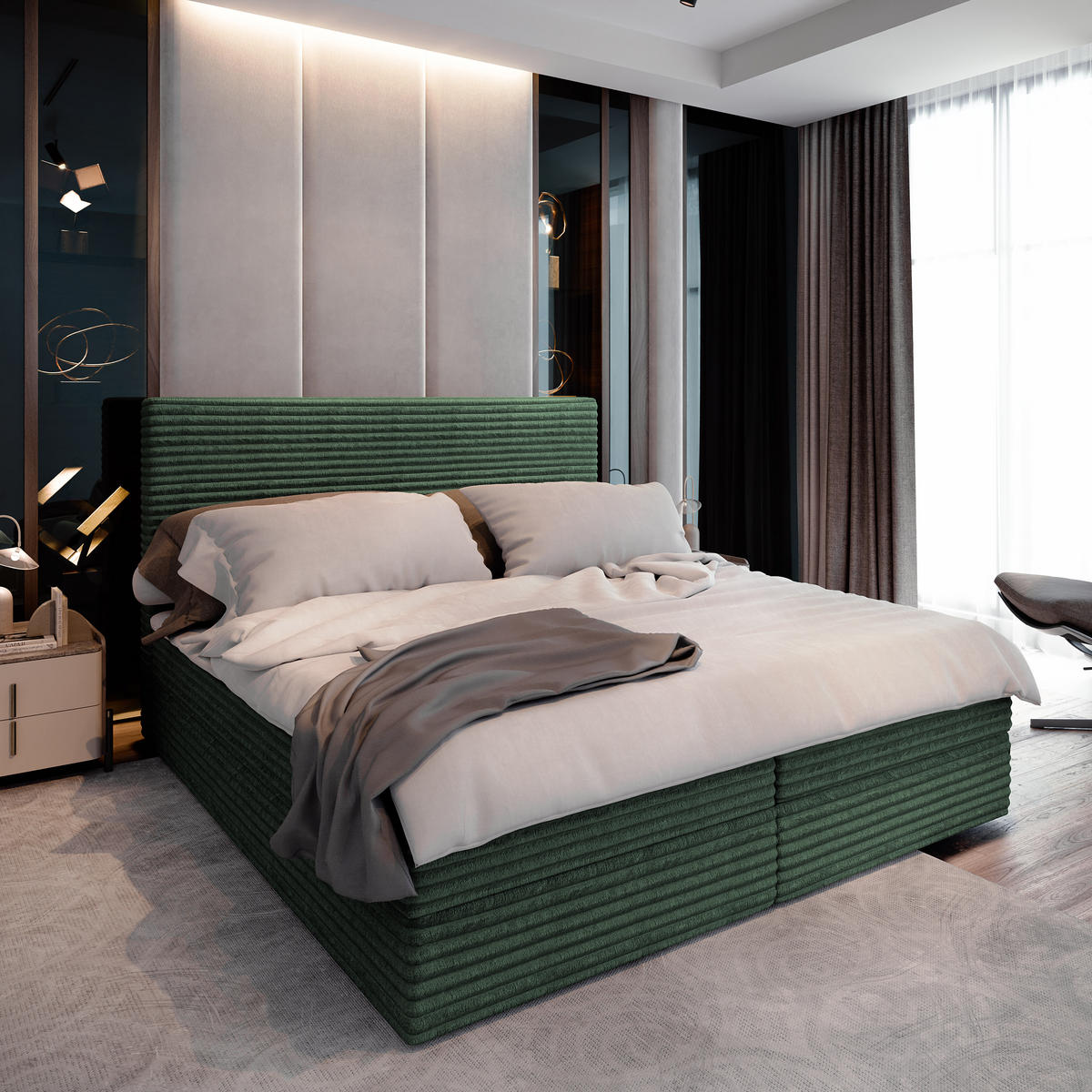 BOXBETT PISA 180x200 cm mit Matratze und Topper - Grün - Grün, Holz (180/200cm) - MASSENO