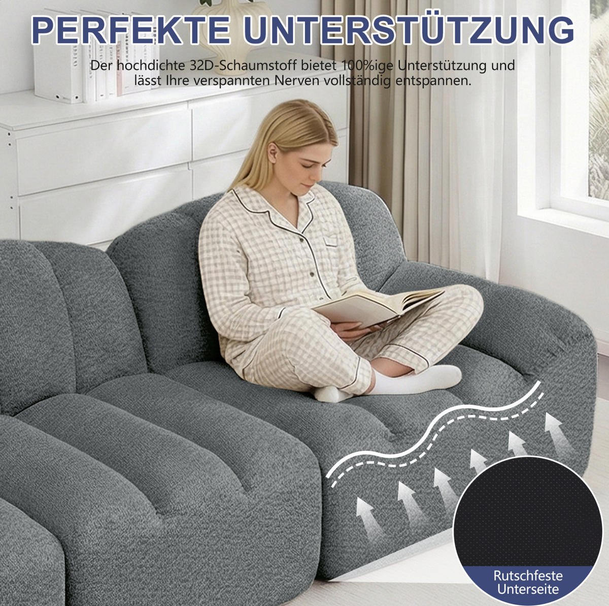 ECKSOFA aus granuliertem Fleece Grau 288x165x79 cm, modular in U- und L-Form stellbar - Grau, Textil (165/288cm) - IVMEU