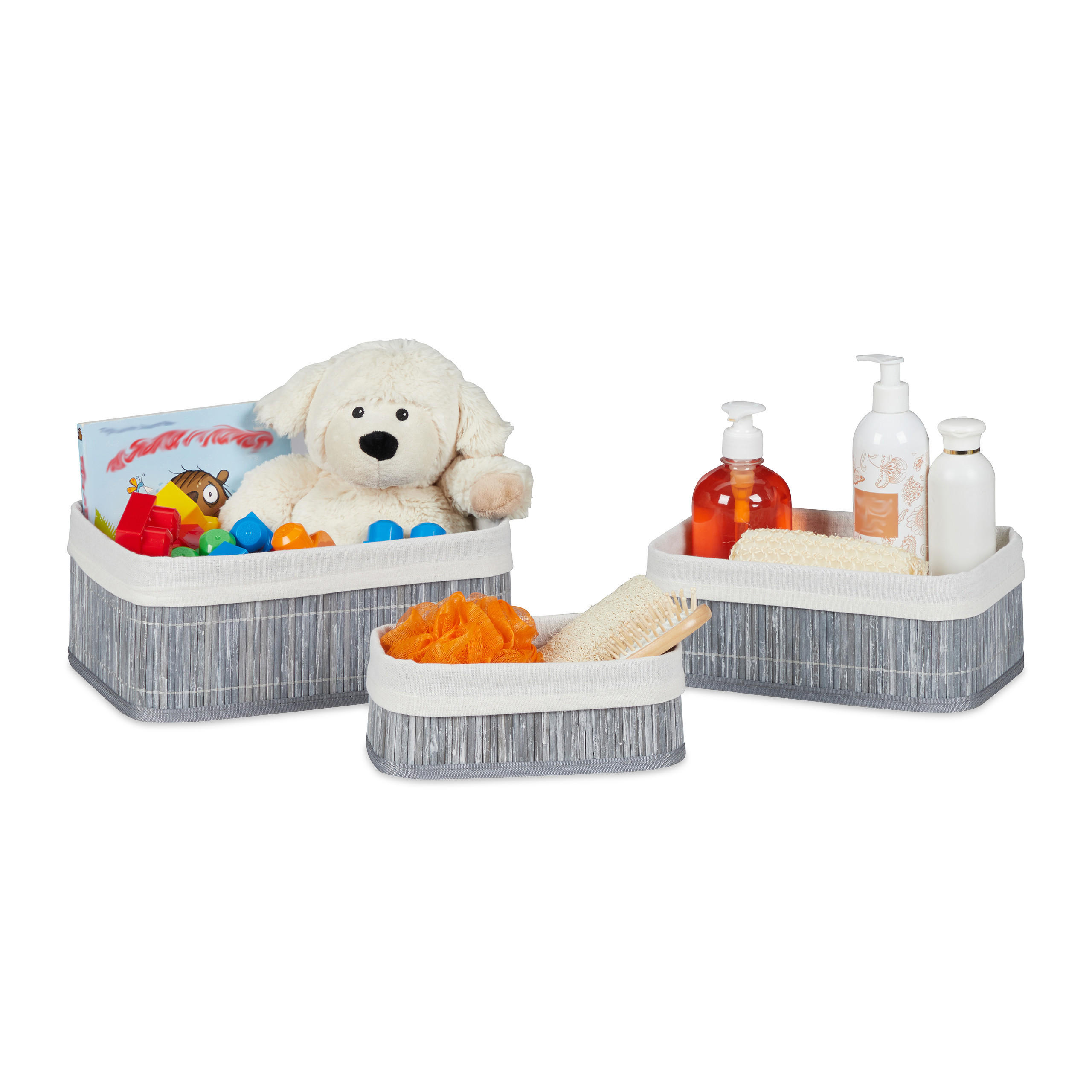 Relaxdays KOŠÍK Šedá 3dílný-Set bambus