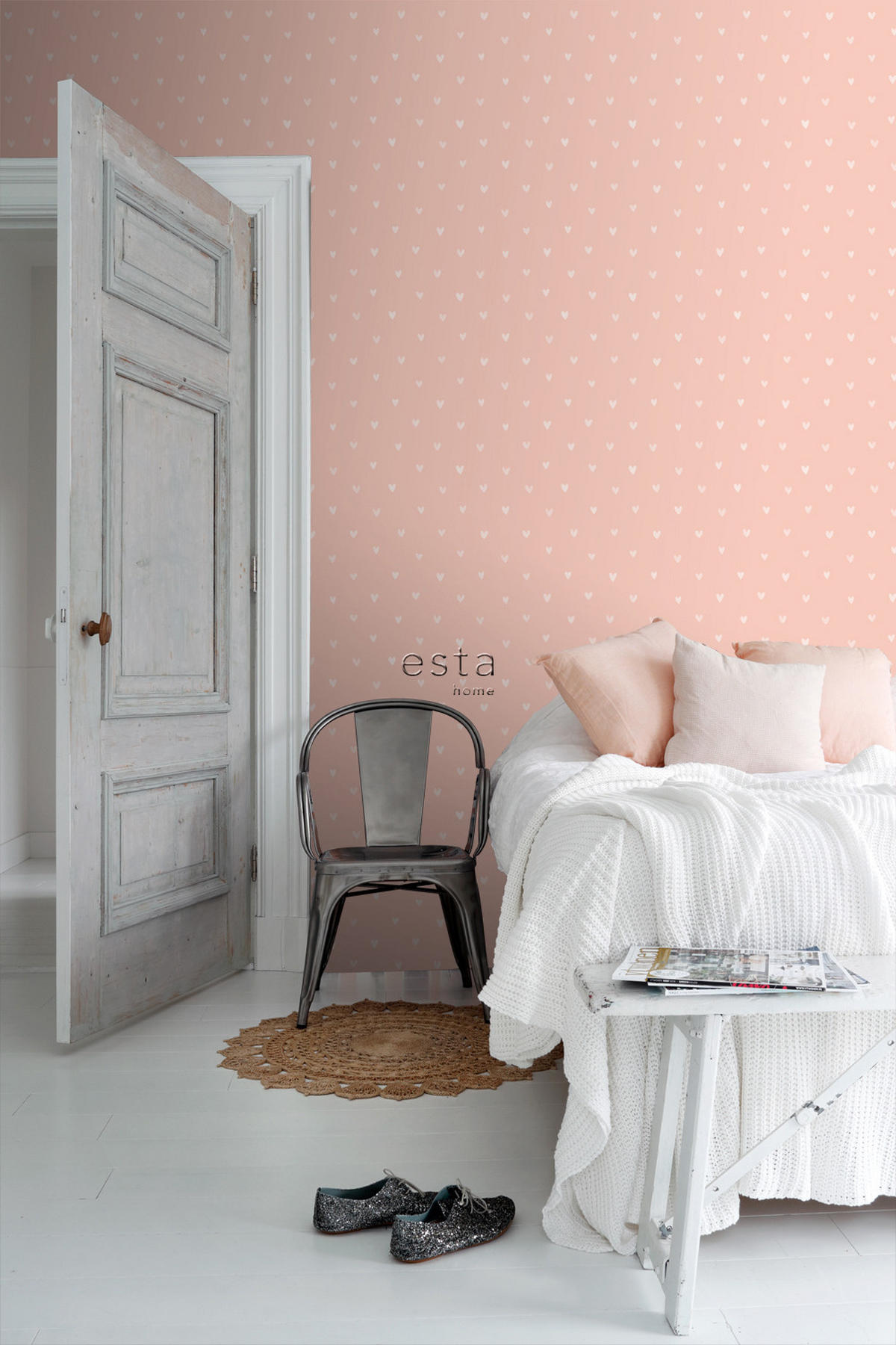TAPETE Herzchen 53 cm x 10.05 m - Pink, Papier (53/0.1cm) - ESTAhome