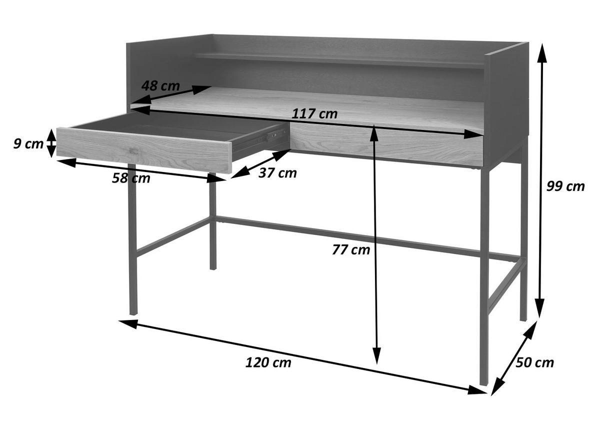 SCHREIBTISCH Schwarz, Braun - Schwarz/Braun, Holz (50/120/99cm) - MCW