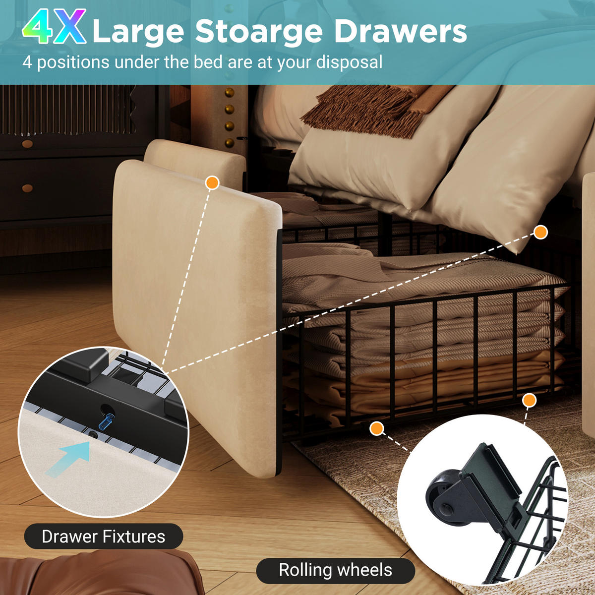 POLSTERBETT 140/200 cm Beige mit LED-Beleuchtung und USB-C-Anschluss - Beige, Textil (140/200cm) - OKWISH