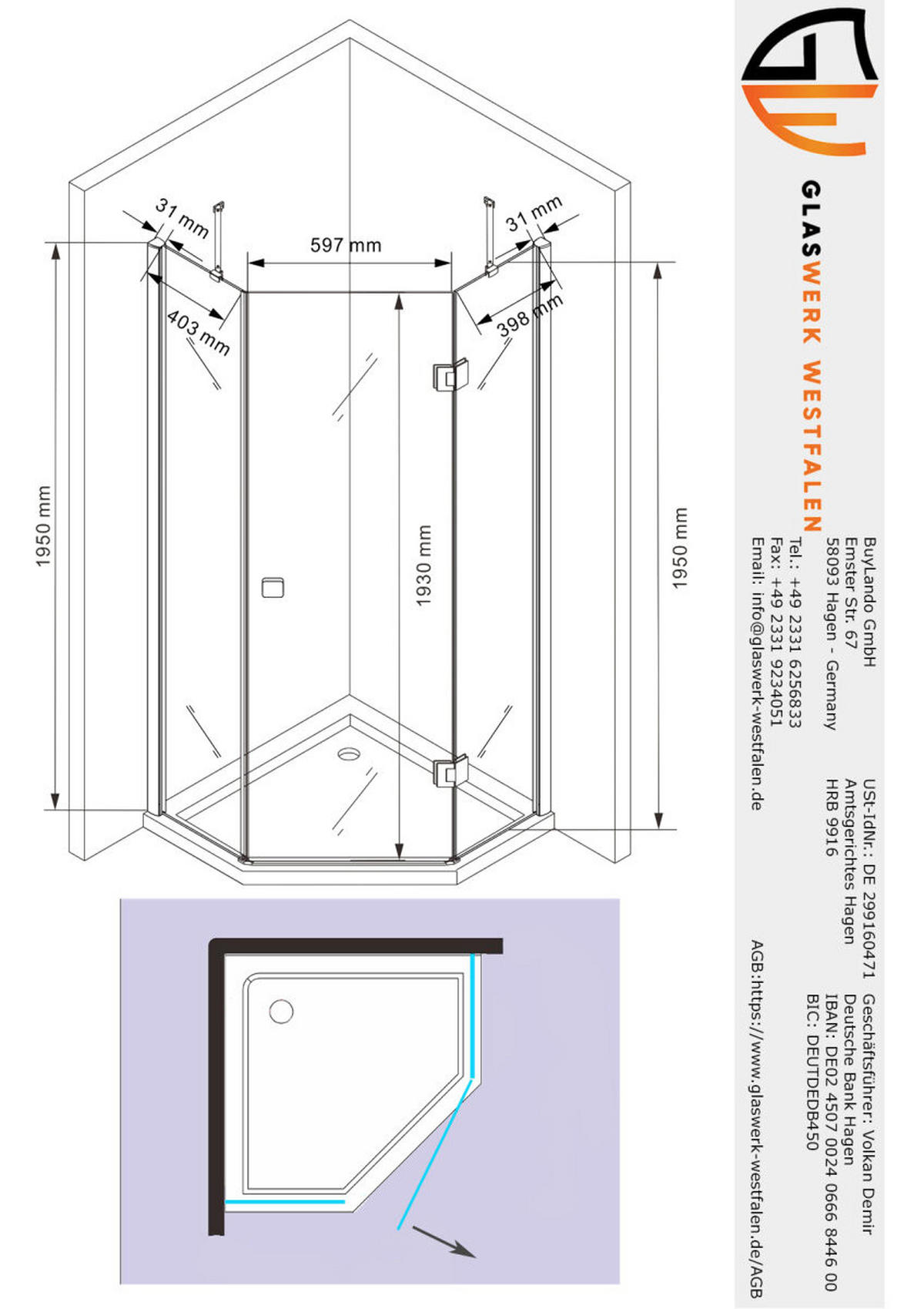 DUSCHKABINE Molly 100x100x195 cm Duschwanne+Siphon - Silberfarben, Glas (100/100/195cm) -  Glaswerk Westfalen