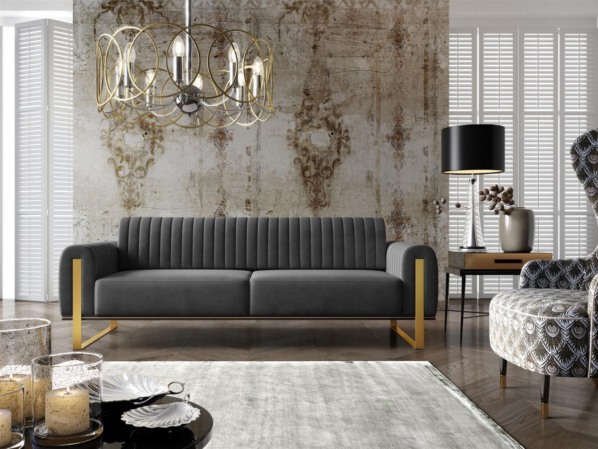 SOFASET Valerie 3-2-1 - Anthrazit, Holzwerkstoff/Textil (228/79/90cm) - Fun Möbel