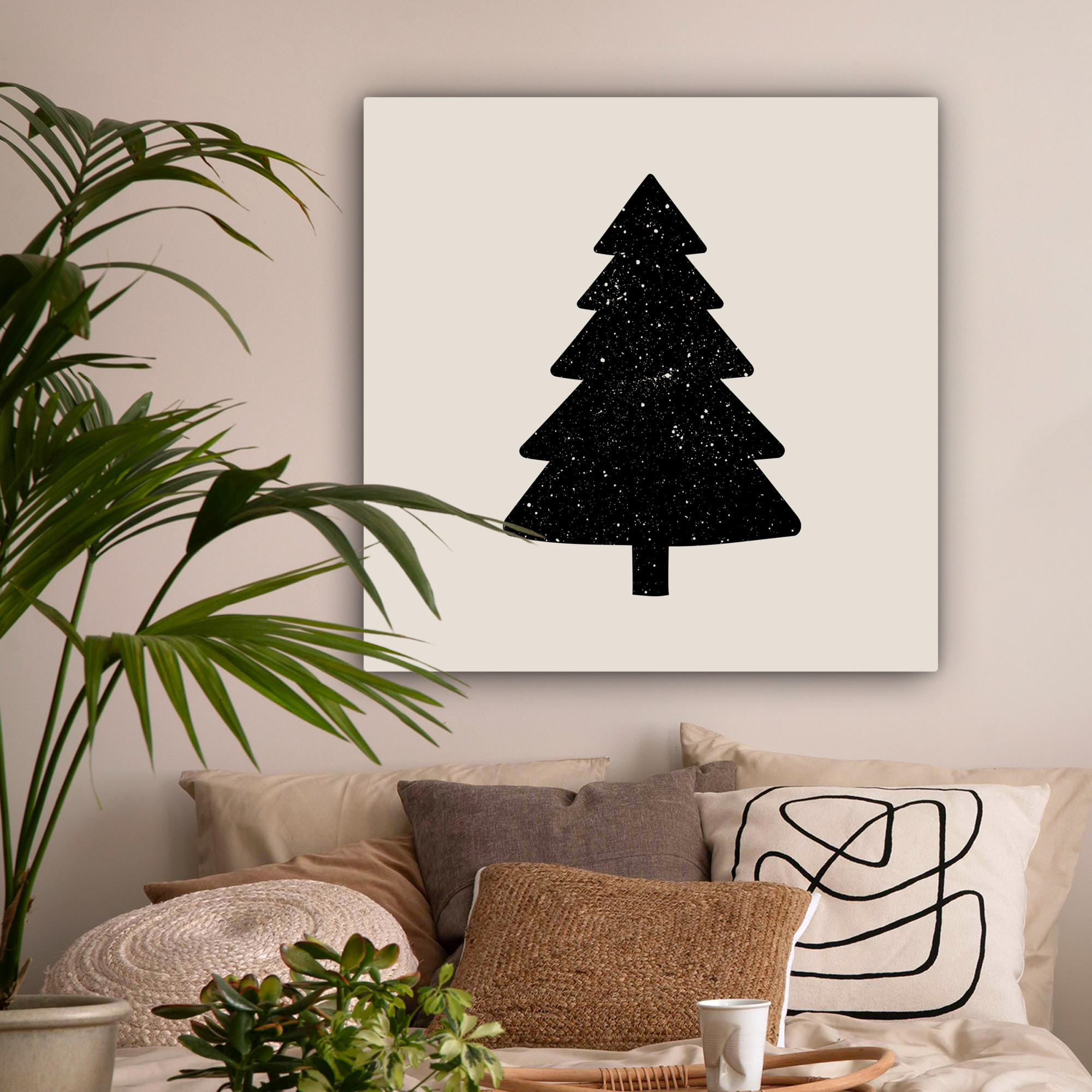 LEINWANDBILD Weihnachtsbaum - Schwarz - Urlaub - Beige 90x90 cm - Schwarz, Textil (90/90cm) - MuchoWow