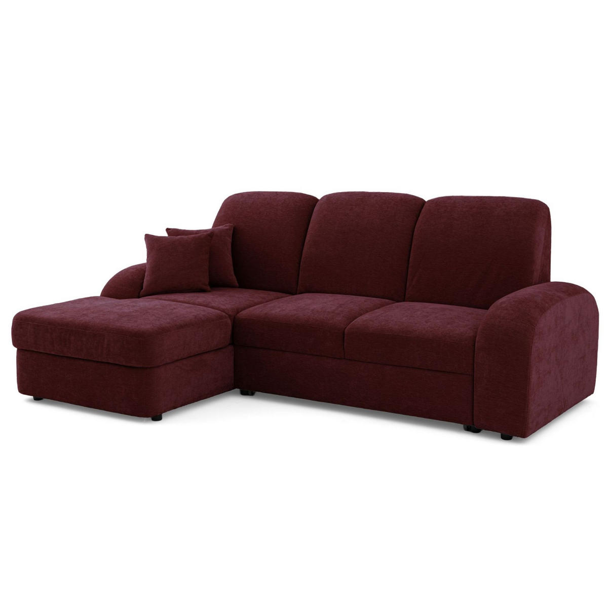 ECKSOFA VIBE S Links mit Schlaffunktion 130x202 Chenille Bordeaux - Bordeaux/Schwarz, Holz/Kunststoff (255/156cm) - Muffo
