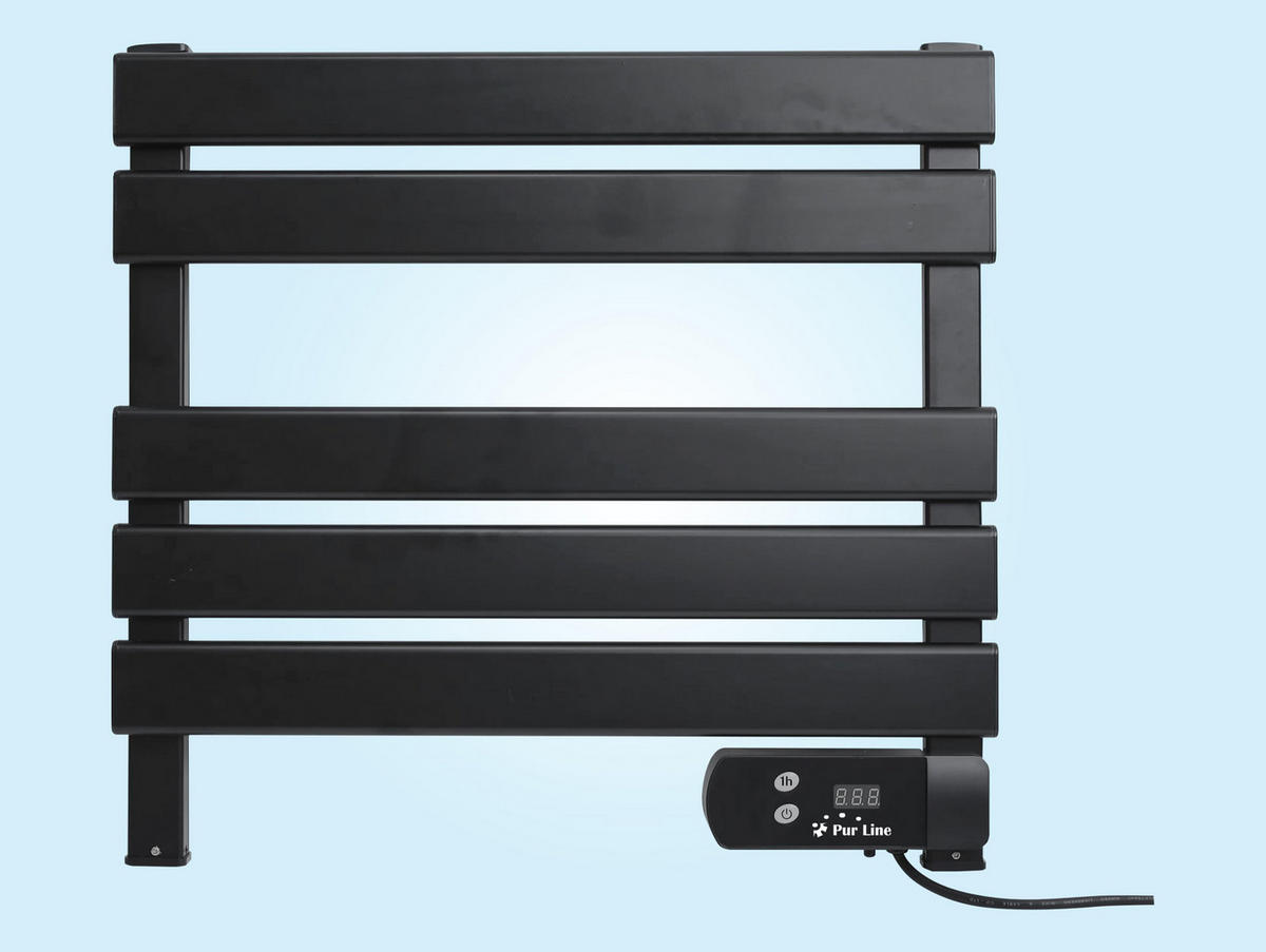 HANDTUCHTROCKNER Schwarz mit Elektrosystem und Wandhalterung 100 W - Schwarz, Metall (56/52/5cm) - Purline