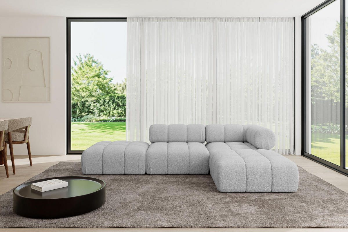 ECKSOFA modulares Sofa Kerru-L1 - 285x190x70 cm Hellgrau Bouclé - Hellgrau, Holzwerkstoff/Textil (285/190cm) - ALTDECOR