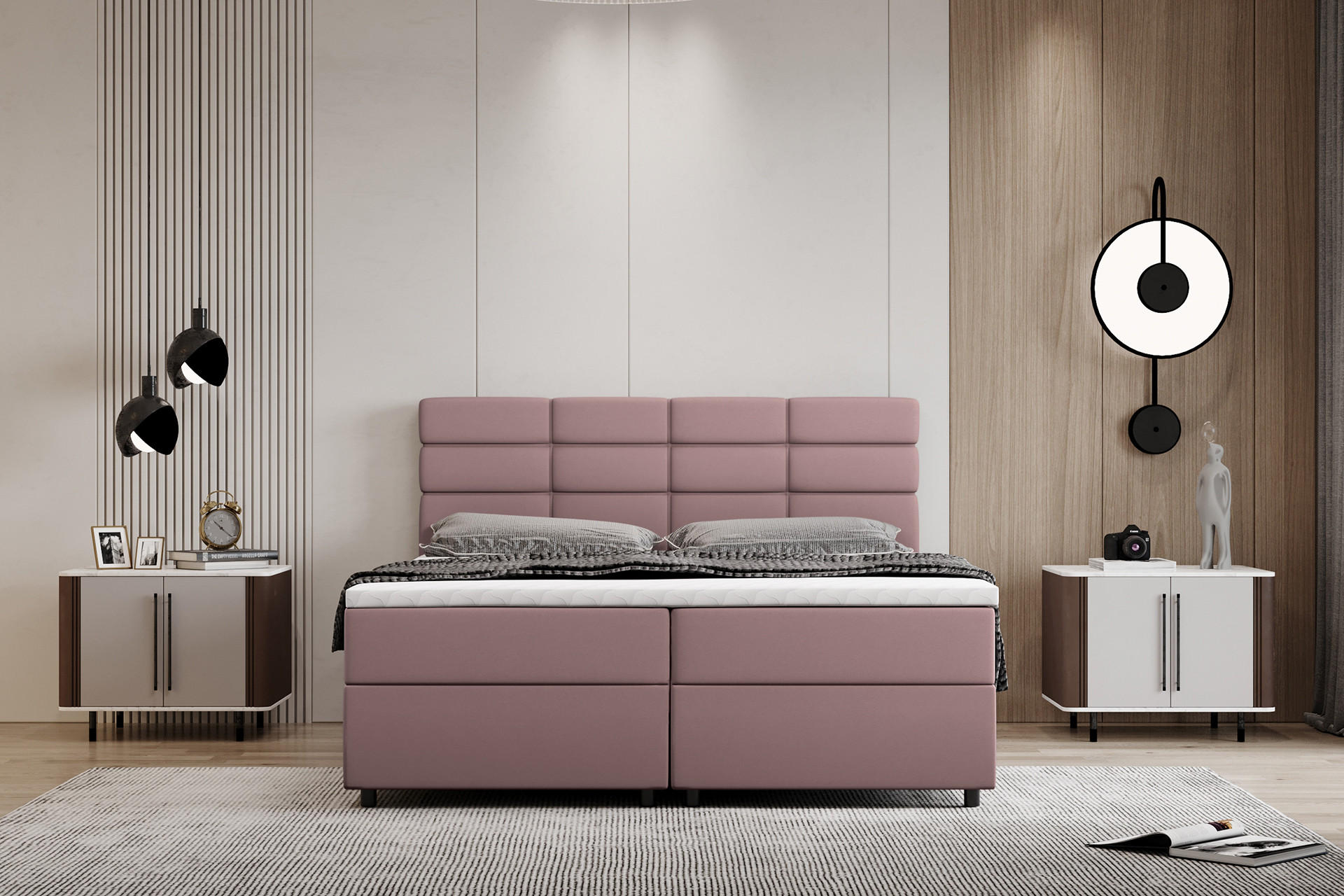 BOXBETT Reve 180 x 200 cm mit Bettkasten und Lattenrost ohne matratze - rosa - Beige, Holz (180/200cm) - Panda Möbel