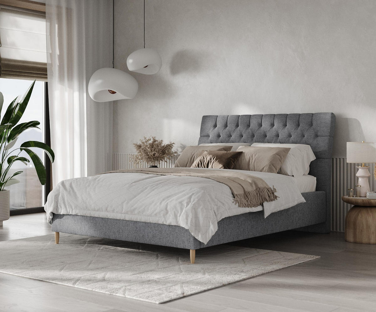 POLSTERBETT Lira 120/200 cm Grau im Neve Stoff - Naturfarben/Grau, Holz/Holzwerkstoff (120/200cm) - AltaBeds