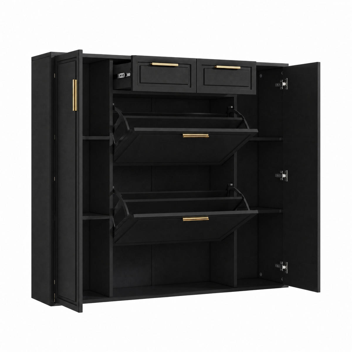 SCHUHSCHRANK 120cm Klappschrank 2 Türen Schubladen Schwarz - Schwarz, Holzwerkstoff (120/107/24cm) - FLIEKS