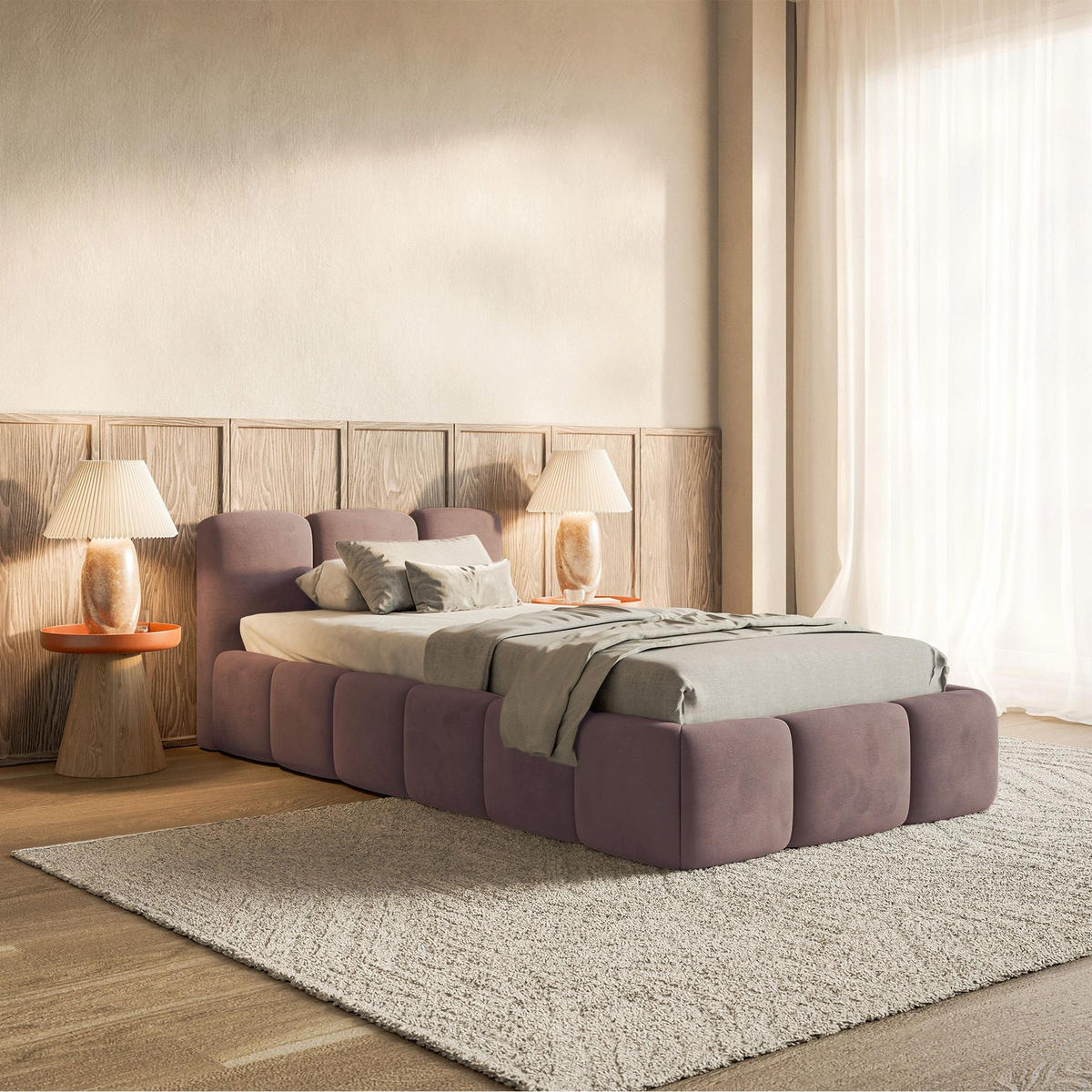 POLSTERBETT Cloudy Low Hellrosa Samt, Bettkasten & Lattenrost, 90x200 cm - Hellrosa/Schwarz, Kunststoff/Textil (90/200cm) - Selsey