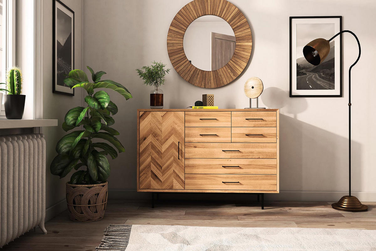 KOMMODE BREIT LEON Wildeiche - Wildeiche, Holz (144/95/45cm) - byoak