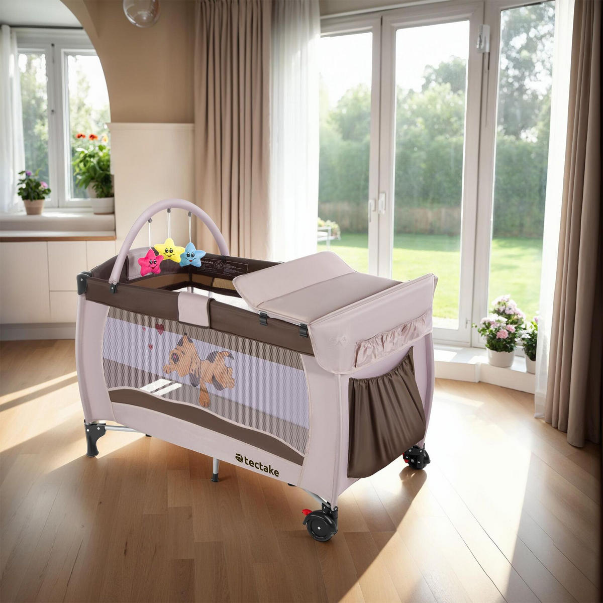 KINDER REISEBETT Hund,inklusive Tragetasche, 132 x 75 x 104 cm,braun - Braun, Kunststoff (75/104/132cm) - tectake