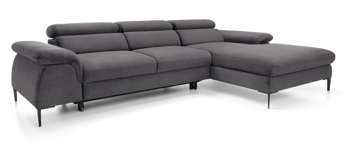 ECKSOFA L-Form 290 cm Amaro M mit Schlaffunktion, Rechts, Grau - Grau, Holz (182/288cm) - Emporius