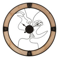 WANDUHR Couple, schwarz und naturfarben, Eisen und Holz, 60 x 3 x 60 cm - Schwarz/Braun, Holz/Metall (60/60/3cm) - Mauro Ferretti