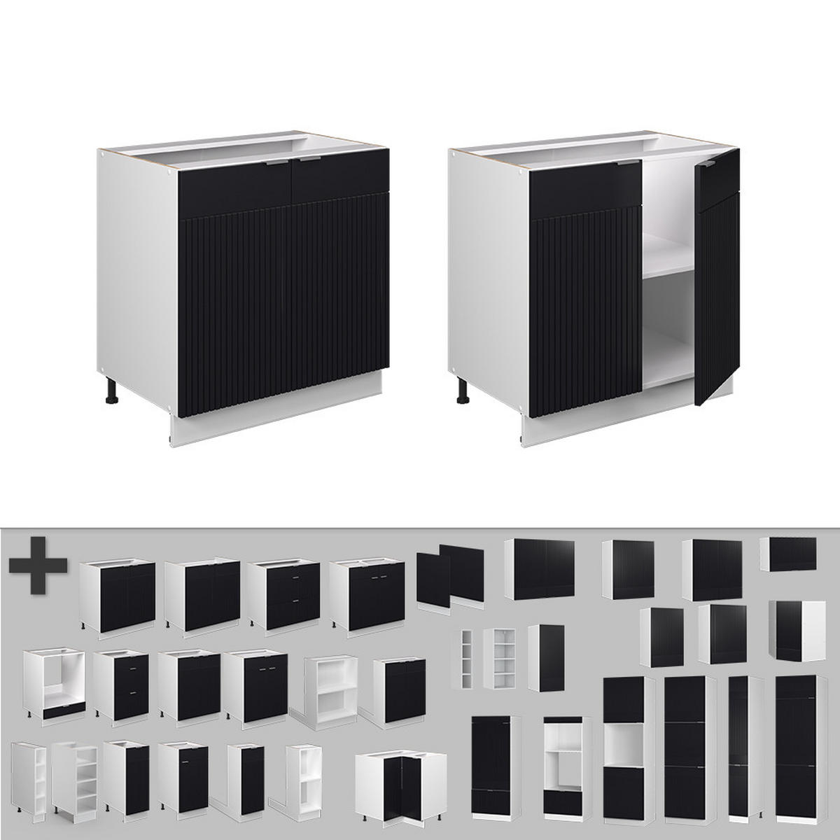 SPÜLENUNTERSCHRANK Fame-Line, Schwarz gestreift, 80 cm mit Regal, AP Eiche - Schwarz/Weiß, Holzwerkstoff (80/82/60cm) - Vicco