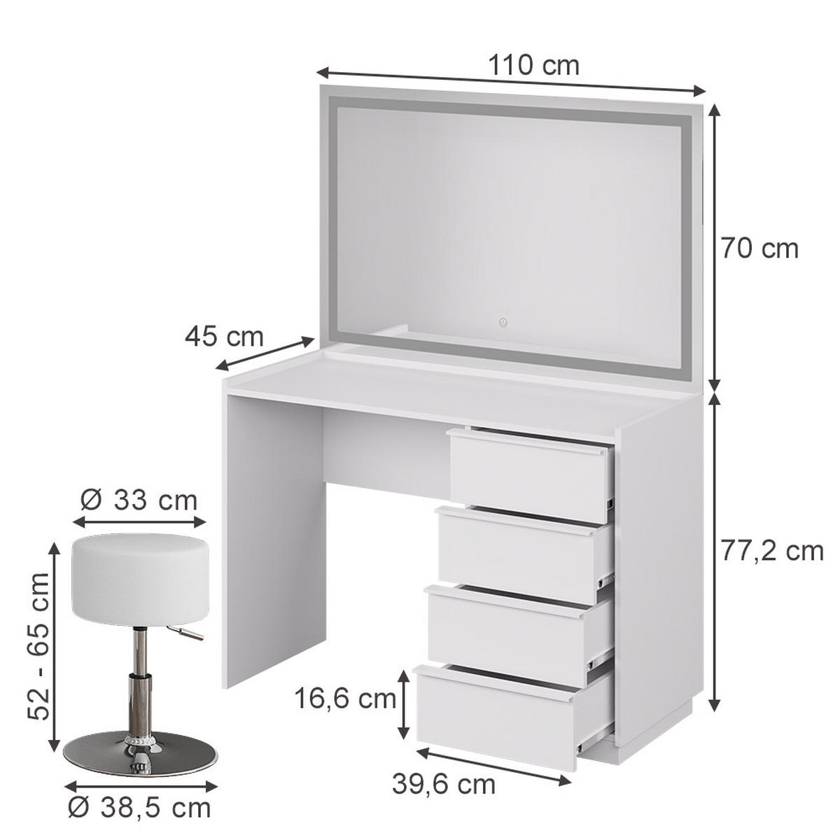TOALETNÍ STOLEK Viktoria Bílá - bílá, kompozitní dřevo (110/77.2/45cm) - Vicco