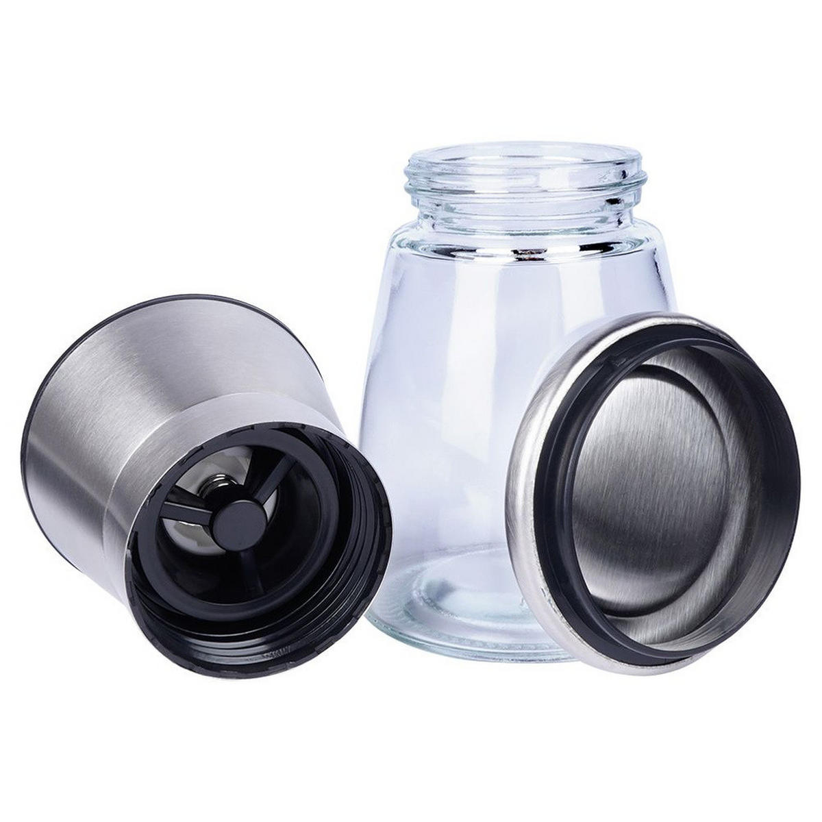 GEWÜRZMÜHLE-SET Schwarz Silber Transparent - Schwarz, Glas (6.5/13.5/6.5cm) - Orion 