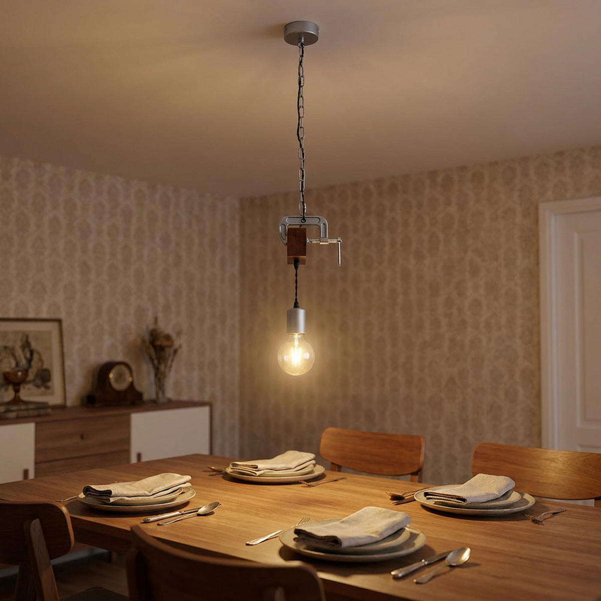 HÄNGELEUCHTE LUDI Holzoptik Braun Metall verzinkt - Braun, Holz (14/10/120cm) - Globo Lighting