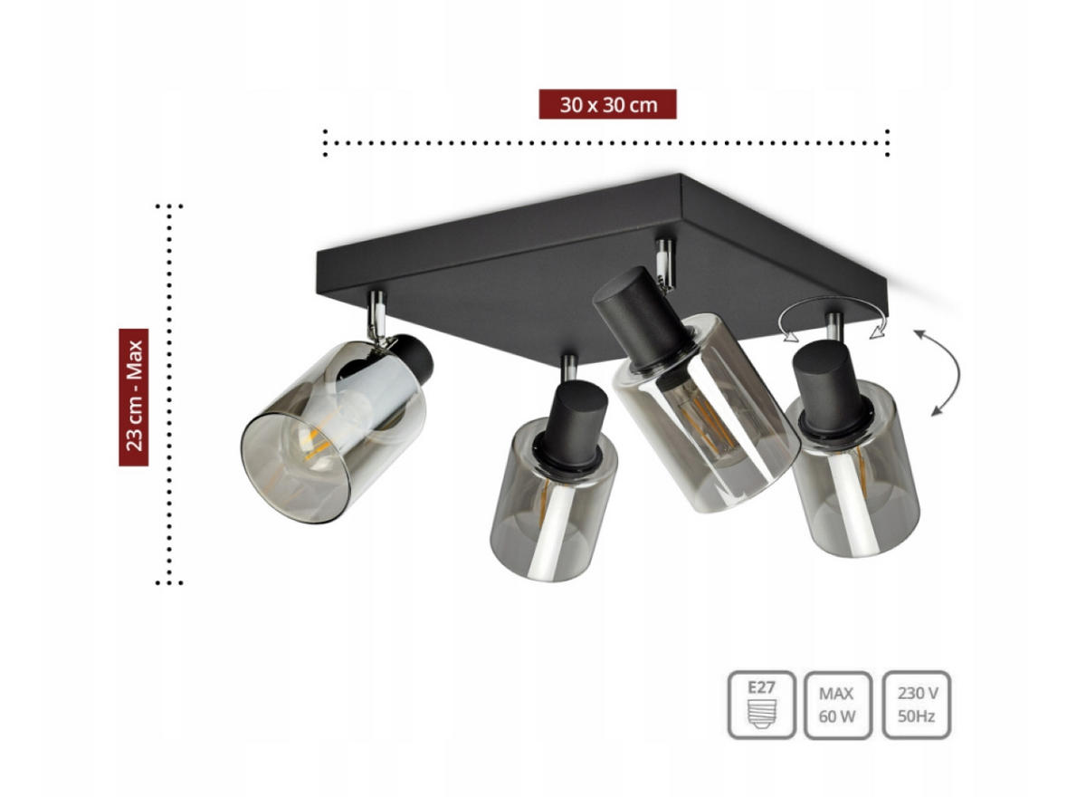 DECKENLEUCHTE TUBE - Transparent/Schwarz, Glas/Metall (30/30/23cm) - kiki design