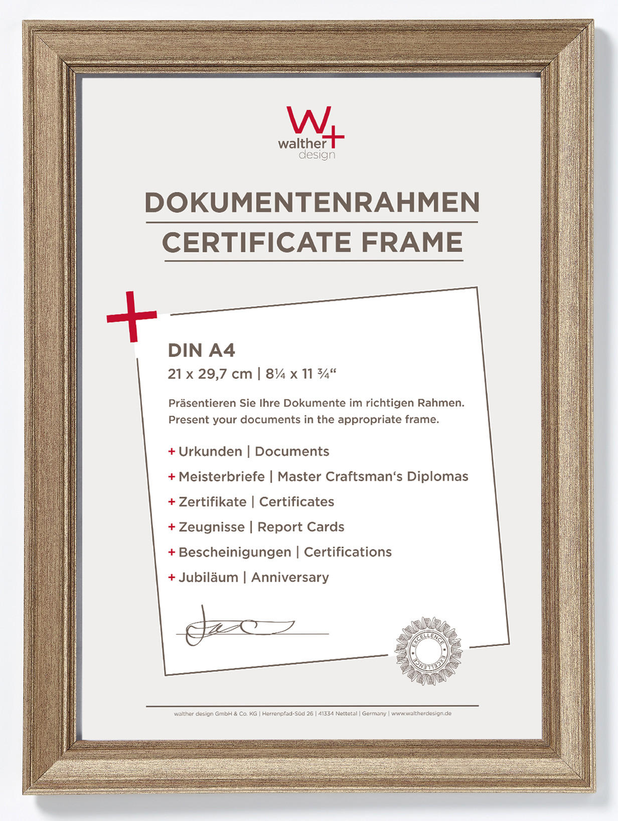 BILDERRAHMEN Longe Designrahmen 21x29,7 cm STAHL - Edelstahlfarben, Kunststoff (25/34/1.3cm) - walther design