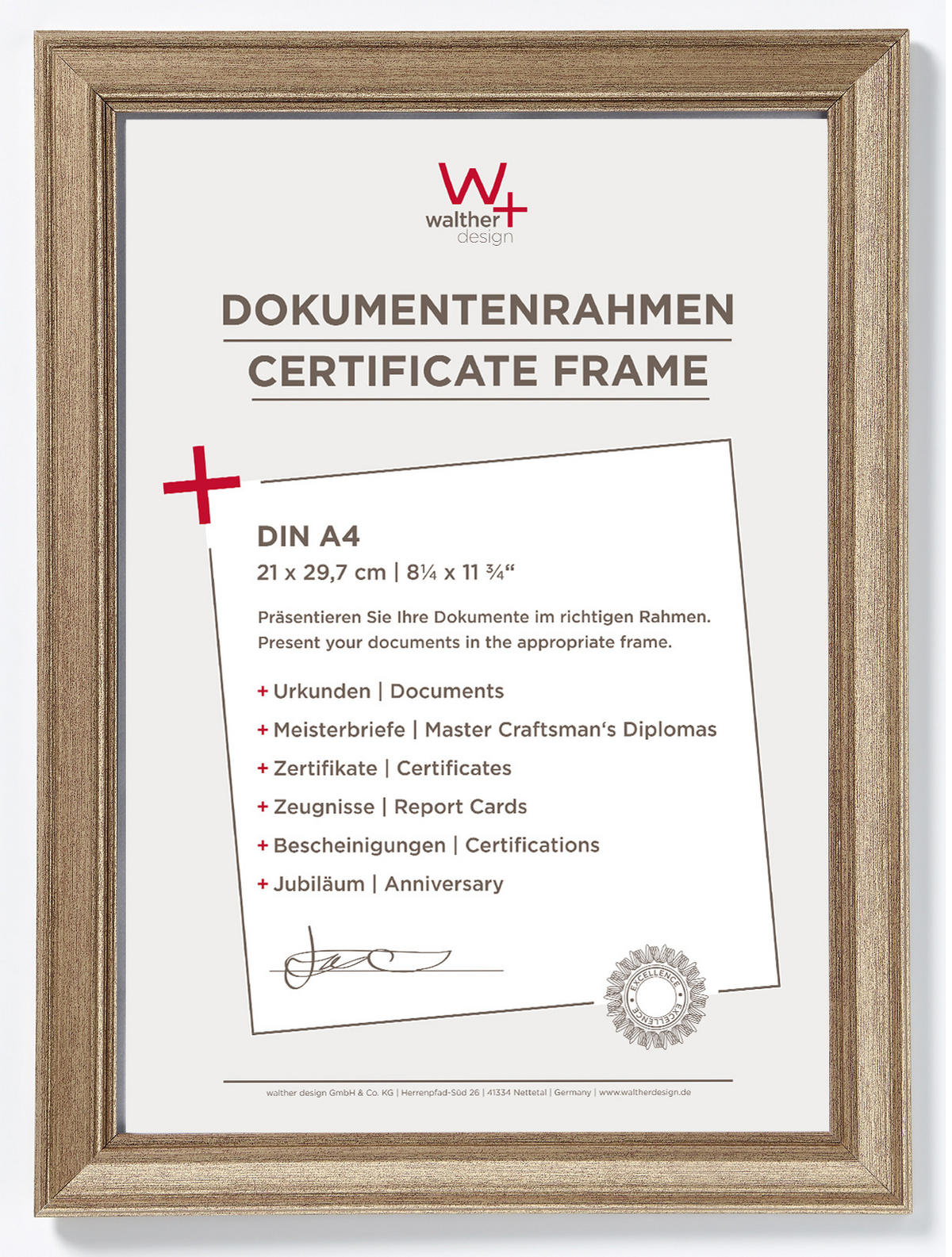 BILDERRAHMEN Longe Designrahmen 21x29,7 cm STAHL - Edelstahlfarben, Kunststoff (25/34/1.3cm) - walther design