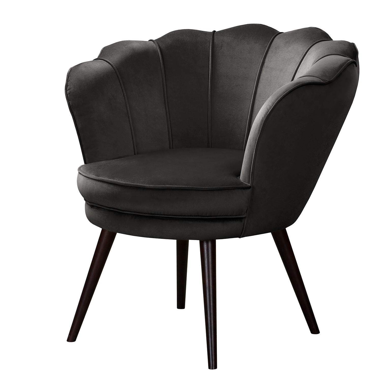 SESSEL - Samt, Füße Dunkel - Dunkelbraun/Grau, Birkenholz/Textil (75/74/75cm) - home24