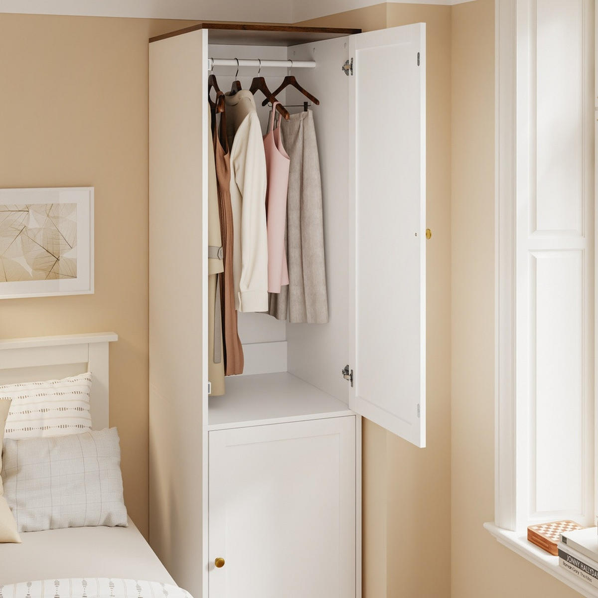 KLEIDERSCHRANK mit Kleiderstange und 2 Türen Weiß 45x55x187cm - Ahornfarben, Fell (45/187/55cm) - SoBuy