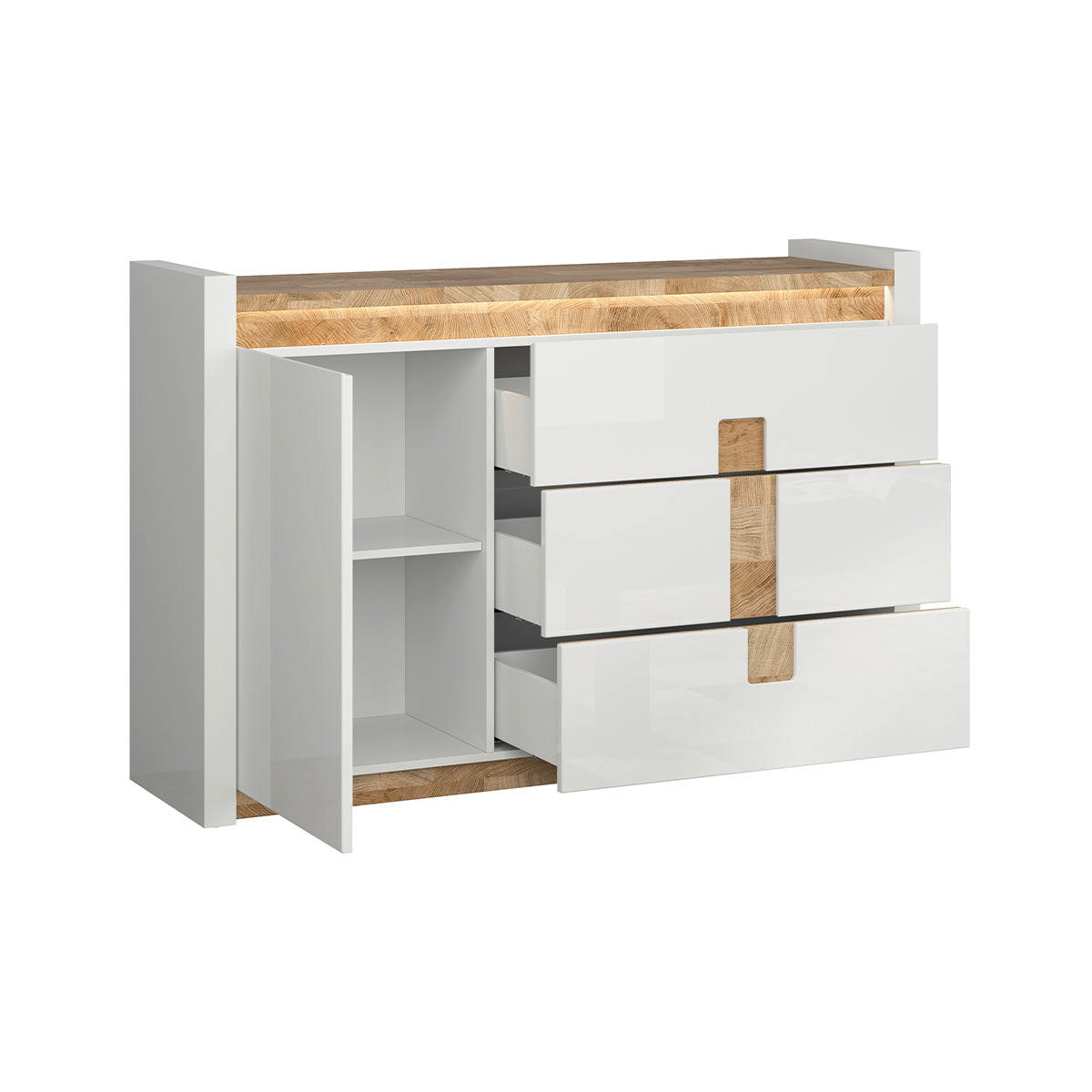 KOMODA Helios Bela in les - bela, leseni material (147/96.5/41cm) - Petits-meubles