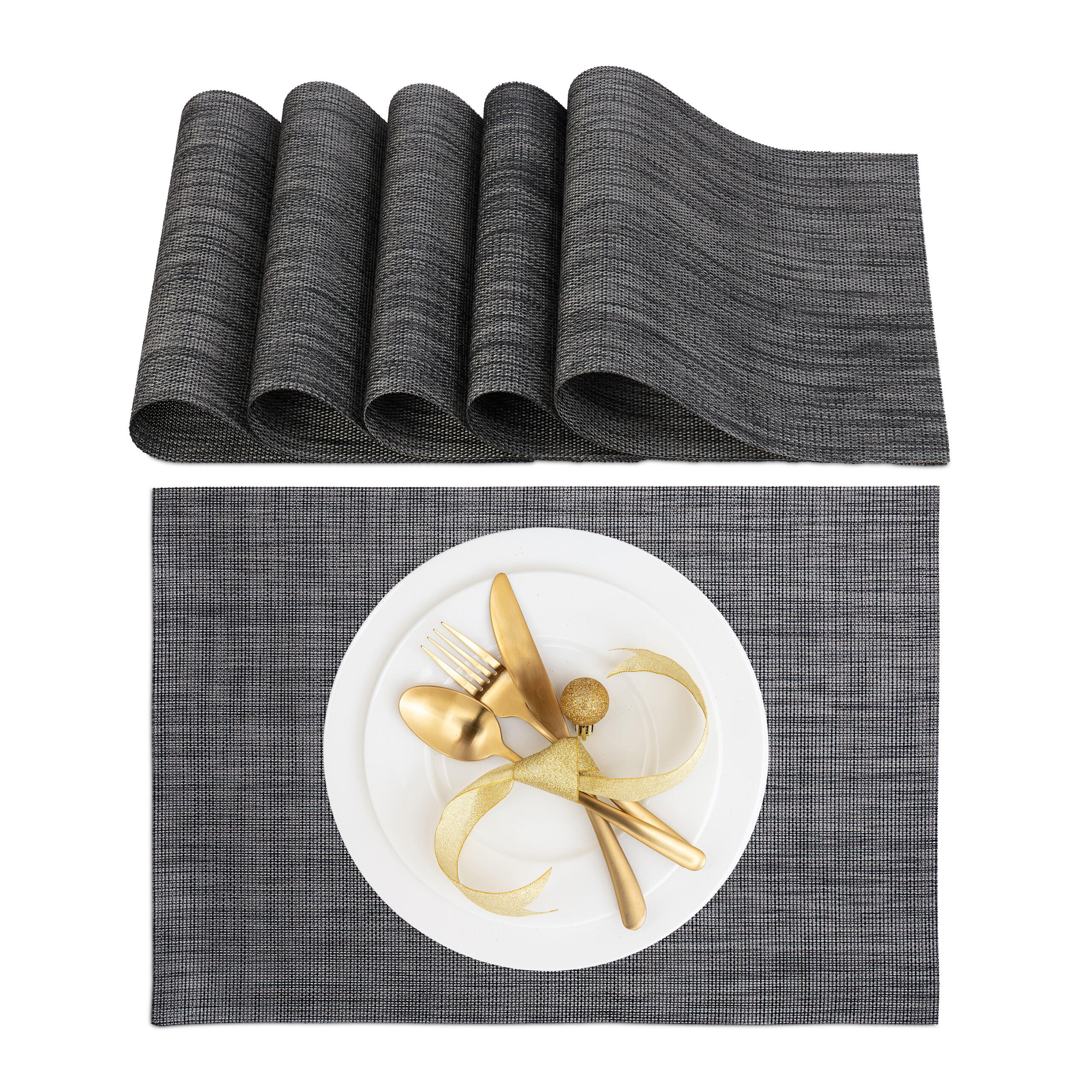 6TLG.TISCHSET - Anthrazit, Kunststoff/Textil (30/45/0.1cm) - Relaxdays